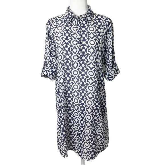 Roberta Roller Rabbit Women's Mouffa Shirt Dress M Blue White Print Long Sleeve - Picture 2 of 12